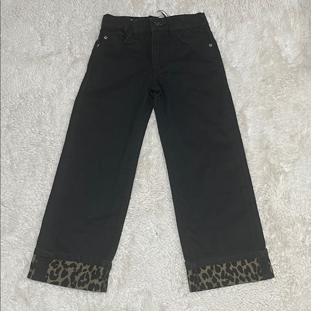 Zara kids Black Wide-Leg Pants with Leopard Cuffs